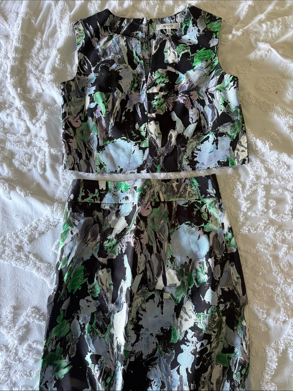 STUNNING 🤩 Milly Black Abstract Floral Two-Piece Crop Top and Skirt Set